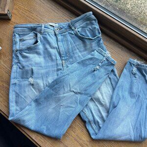 Mens Zara Light Wash Distressed Tapered Fit Skinny Jeans 32x27